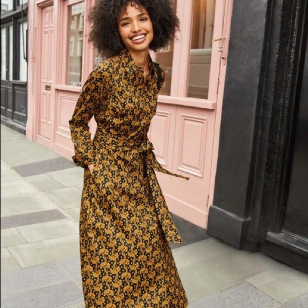 Long Sleeve Floral Shirt Dress in Mustard